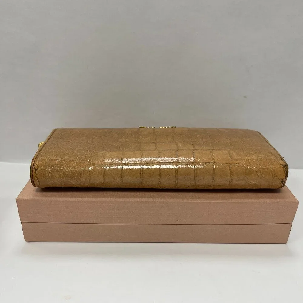 Miu Miu Crocodile-Embossed Leather Zip-Around Wallet, Cammello - Preowned